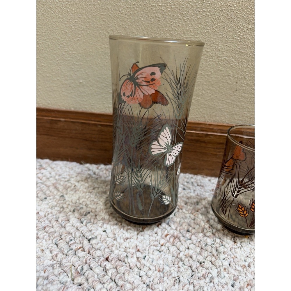 Seven Vintage Libby Tawny Garden Party Monarch Butterflies Glasses - Picture 2 of 6